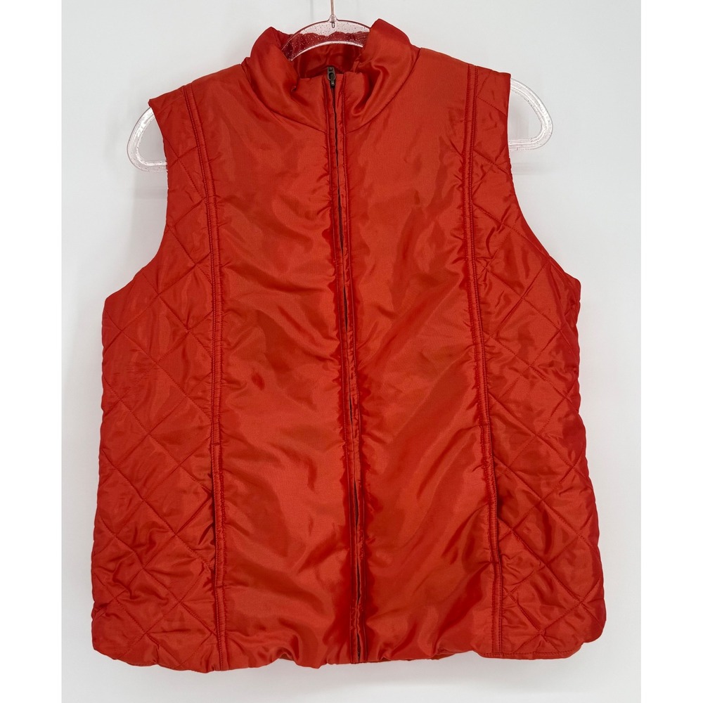 Coldwater Creek Womens Quilted Puffer Vest Burnt Orange Zip Up Mock Neck Sz‎ L